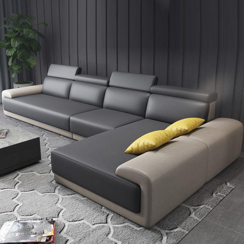 Faux Leather Sofa and Chaise Gray Pillow Top Arm Slipcovered Sofa Clearhalo 'furn' 'furn_sectionals' 'Furniture' 'Living Room Furniture' 'Sectionals' 6670967
