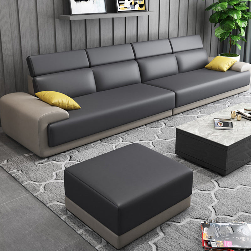 Faux Leather Sofa and Chaise Gray Pillow Top Arm Slipcovered Sofa Clearhalo 'furn' 'furn_sectionals' 'Furniture' 'Living Room Furniture' 'Sectionals' 6670969