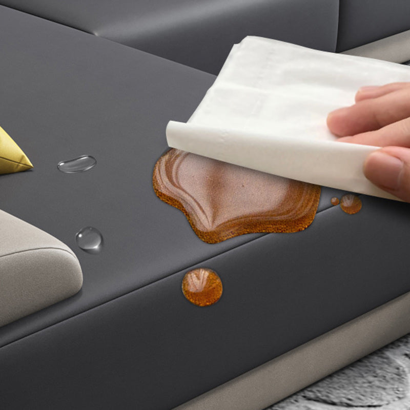 Faux Leather Sofa and Chaise Gray Pillow Top Arm Slipcovered Sofa Clearhalo 'furn' 'furn_sectionals' 'Furniture' 'Living Room Furniture' 'Sectionals' 6670974