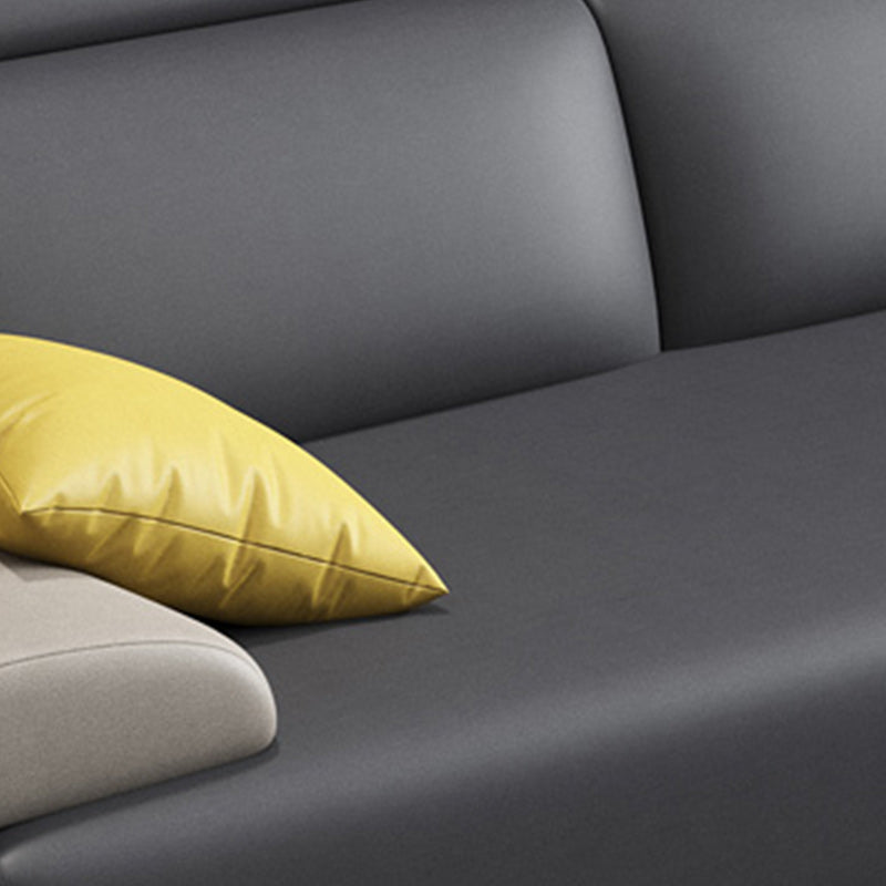 Faux Leather Sofa and Chaise Gray Pillow Top Arm Slipcovered Sofa Clearhalo 'furn' 'furn_sectionals' 'Furniture' 'Living Room Furniture' 'Sectionals' 6670976