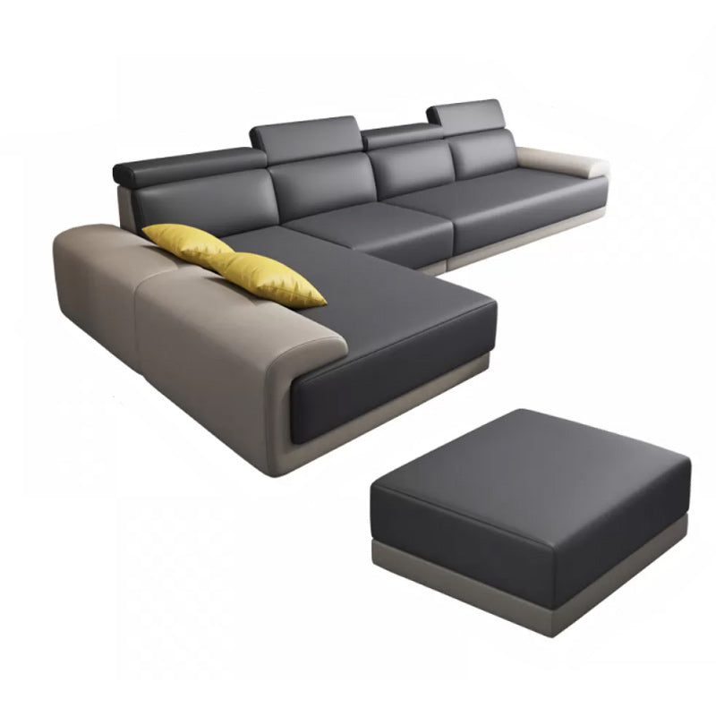 Faux Leather Sofa and Chaise Gray Pillow Top Arm Slipcovered Sofa 4-Piece Set 150"L x 71"W x 39"H Clearhalo 'furn' 'furn_sectionals' 'Furniture' 'Living Room Furniture' 'Sectionals' 6670977