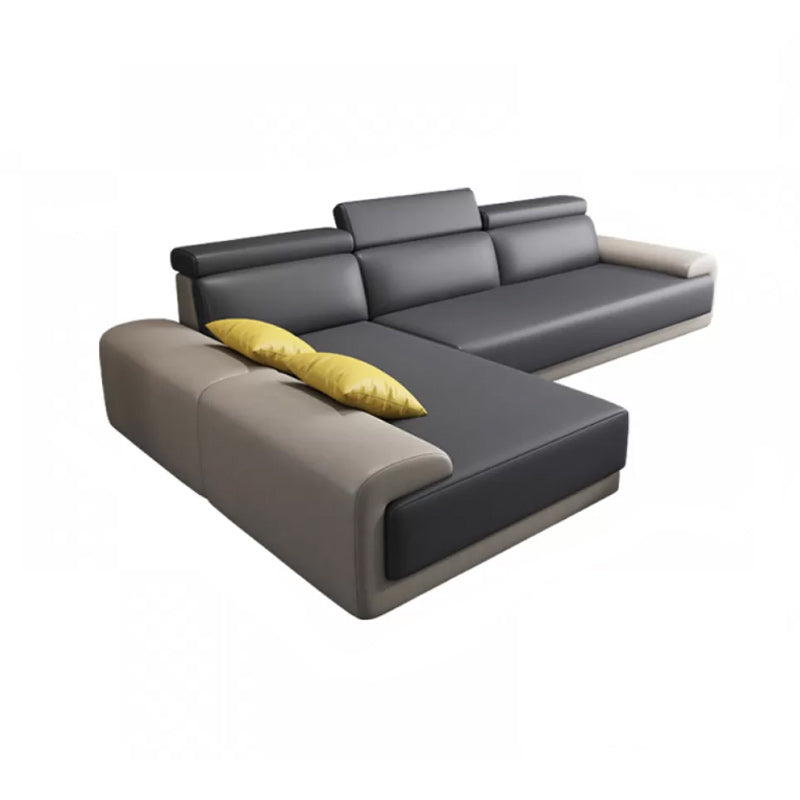 Faux Leather Sofa and Chaise Gray Pillow Top Arm Slipcovered Sofa 2-Seater Sofa with Chaise Lounge 106"L x 71"W x 39"H Clearhalo 'furn' 'furn_sectionals' 'Furniture' 'Living Room Furniture' 'Sectionals' 6670978