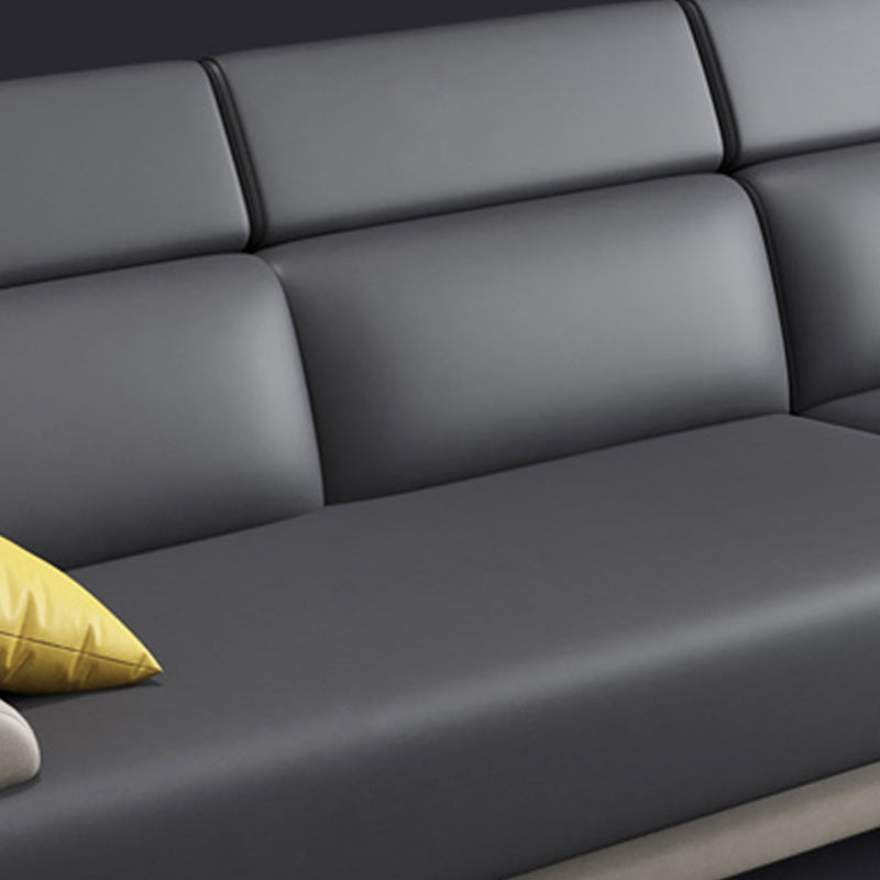 Faux Leather Sofa and Chaise Gray Pillow Top Arm Slipcovered Sofa Clearhalo 'furn' 'furn_sectionals' 'Furniture' 'Living Room Furniture' 'Sectionals' 6670980