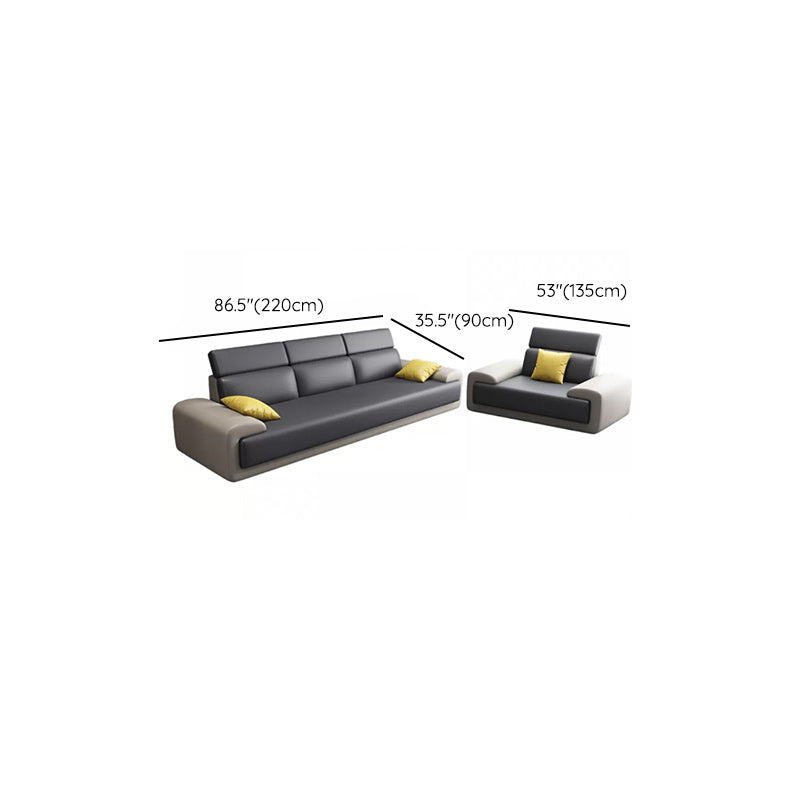 Faux Leather Sofa and Chaise Gray Pillow Top Arm Slipcovered Sofa Clearhalo 'furn' 'furn_sectionals' 'Furniture' 'Living Room Furniture' 'Sectionals' 6670983