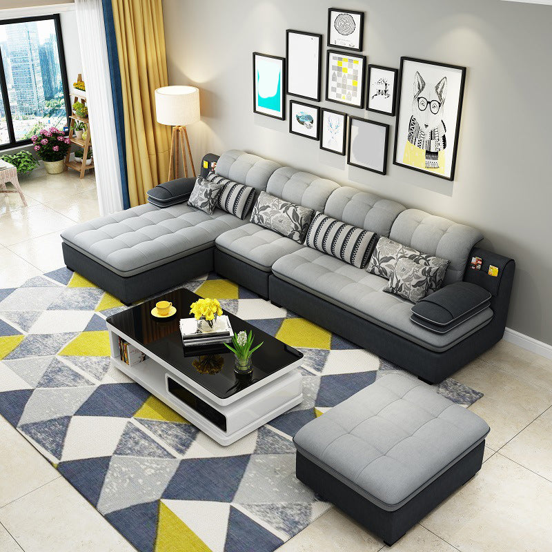 Divano in lino da fattoria con cantiera cuscino braccio a 4 posti