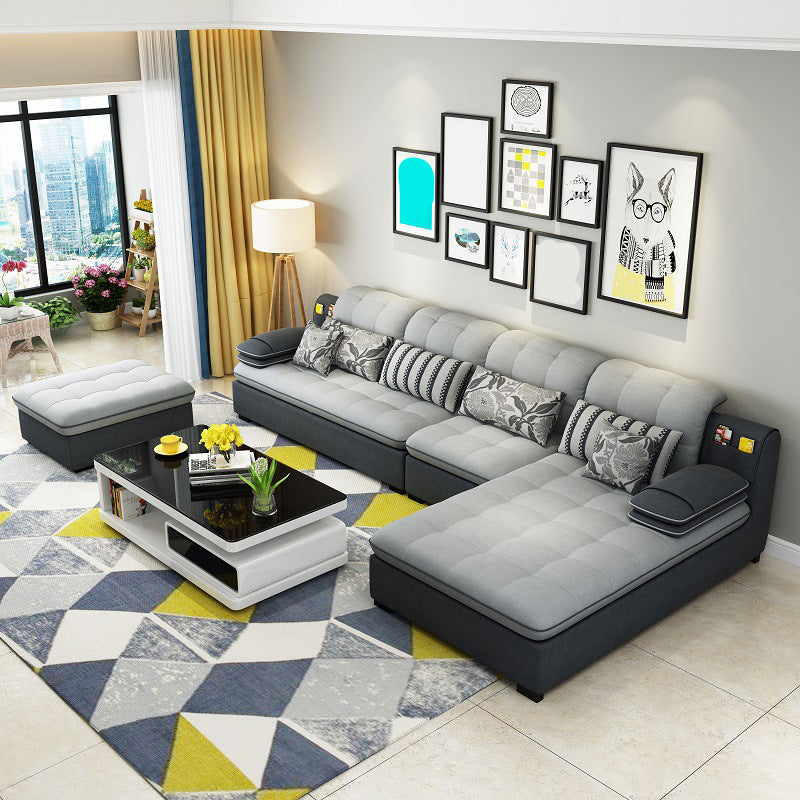 Divano in lino da fattoria con cantiera cuscino braccio a 4 posti