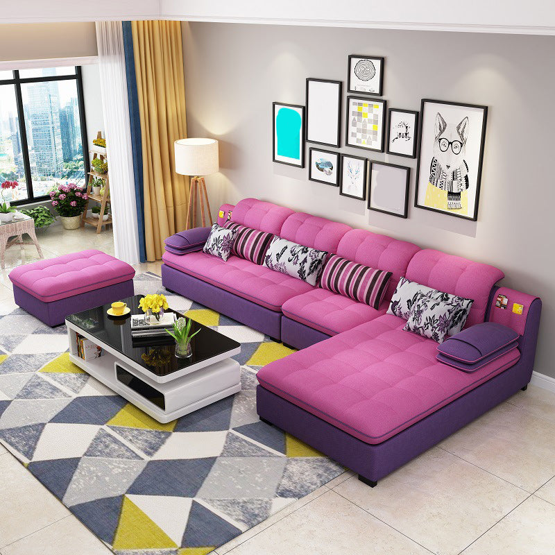 Divano in lino da fattoria con cantiera cuscino braccio a 4 posti