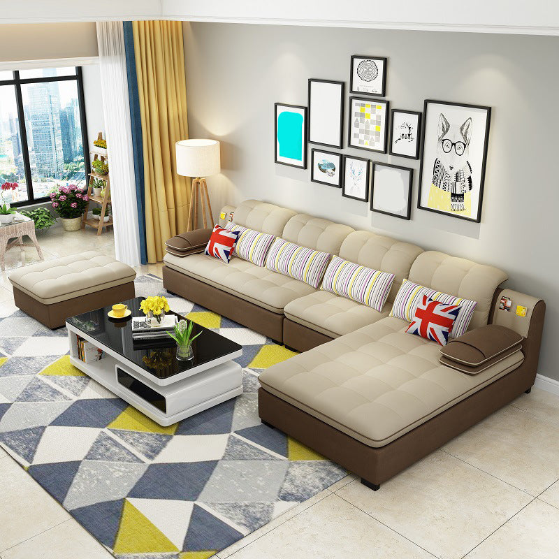 Divano in lino da fattoria con cantiera cuscino braccio a 4 posti