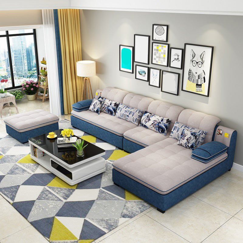 Divano in lino da fattoria con cantiera cuscino braccio a 4 posti