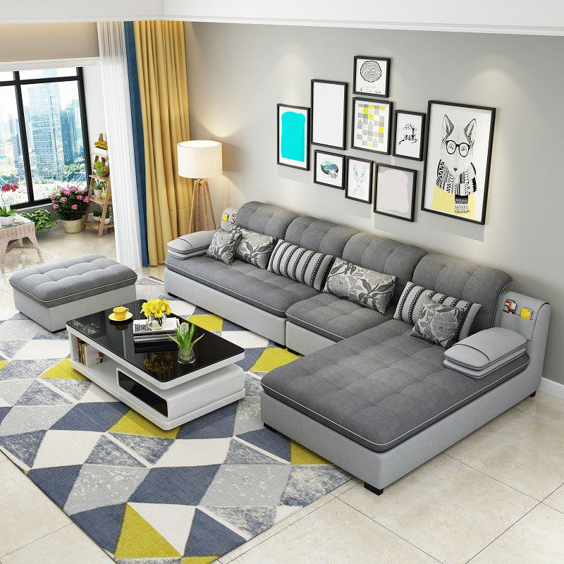 Divano in lino da fattoria con cantiera cuscino braccio a 4 posti