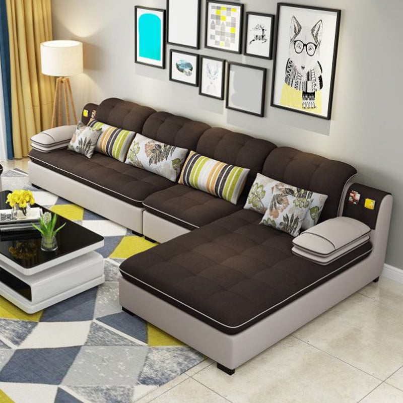 Divano in lino da fattoria con cantiera cuscino braccio a 4 posti