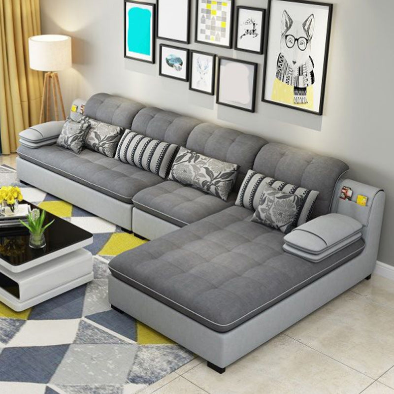 Divano in lino da fattoria con cantiera cuscino braccio a 4 posti