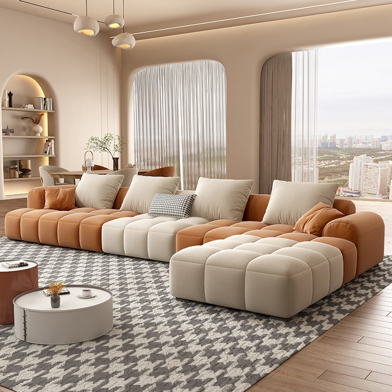 Eingebrauchtes Armsofa zeitgenössischer L -Kunstleder -Sofa mit Kissen