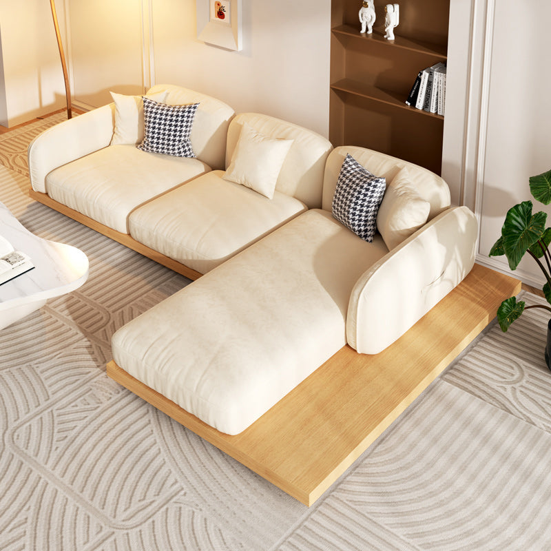 Divano sezionale di velluto contemporaneo con cuscini posteriori e braccia quadrate