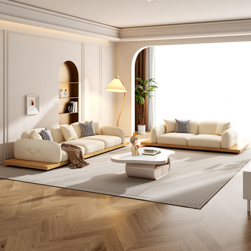 Divano sezionale di velluto contemporaneo con cuscini posteriori e braccia quadrate