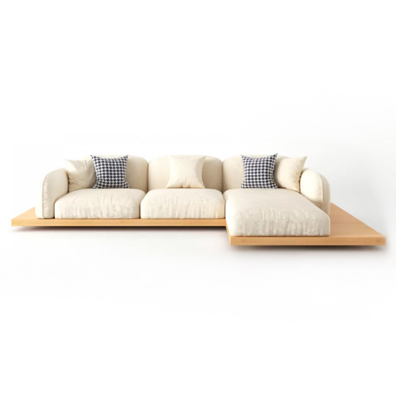 Divano sezionale di velluto contemporaneo con cuscini posteriori e braccia quadrate