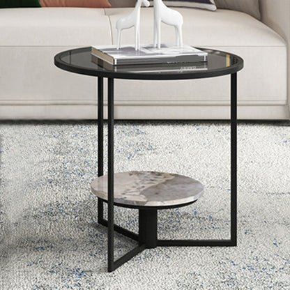 Contemporary Coffee Table Round Glass Top Cocktail Table with Storage 20.5"L x 20.5"W x 20"H Clearhalo 'Coffee & Accent Tables' 'Coffee Tables' 'coffee_tables' 'furn' 'furn_coffee_tables' 'Furniture' 'Living Room Furniture' 6671142