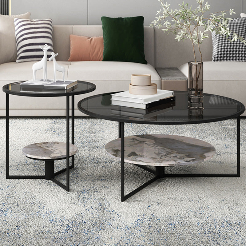 Contemporary Coffee Table Round Glass Top Cocktail Table with Storage Clearhalo 'Coffee & Accent Tables' 'Coffee Tables' 'coffee_tables' 'furn' 'furn_coffee_tables' 'Furniture' 'Living Room Furniture' 6671143