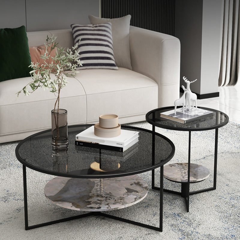 Contemporary Coffee Table Round Glass Top Cocktail Table with Storage Clearhalo 'Coffee & Accent Tables' 'Coffee Tables' 'coffee_tables' 'furn' 'furn_coffee_tables' 'Furniture' 'Living Room Furniture' 6671144