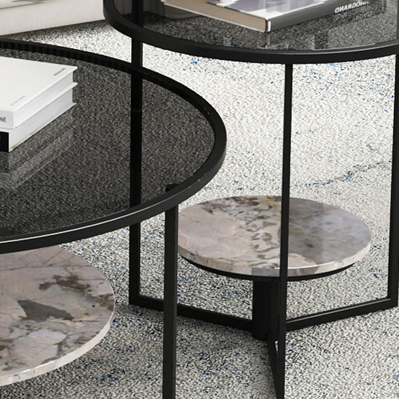 Contemporary Coffee Table Round Glass Top Cocktail Table with Storage Clearhalo 'Coffee & Accent Tables' 'Coffee Tables' 'coffee_tables' 'furn' 'furn_coffee_tables' 'Furniture' 'Living Room Furniture' 6671150
