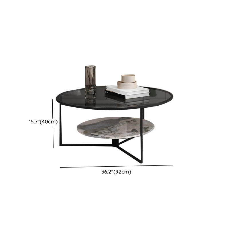 Contemporary Coffee Table Round Glass Top Cocktail Table with Storage Clearhalo 'Coffee & Accent Tables' 'Coffee Tables' 'coffee_tables' 'furn' 'furn_coffee_tables' 'Furniture' 'Living Room Furniture' 6671155