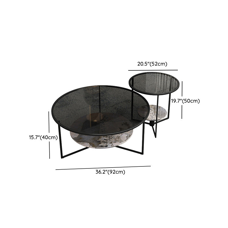Contemporary Coffee Table Round Glass Top Cocktail Table with Storage Clearhalo 'Coffee & Accent Tables' 'Coffee Tables' 'coffee_tables' 'furn' 'furn_coffee_tables' 'Furniture' 'Living Room Furniture' 6671158