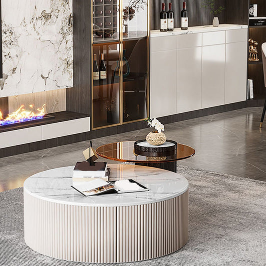 Modern Round Coffee Table Block Nesting Coffee Table Set for Living Room