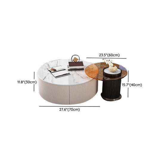 Modern Round Coffee Table Block Nesting Coffee Table Set for Living Room