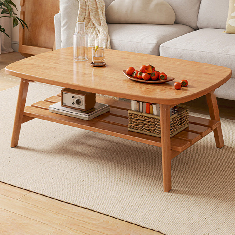 Contemporary Wooden Single Coffee Table 4 Legs Folding Cocktail Table with Storage Shelf Natural Clearhalo 'Coffee & Accent Tables' 'Coffee Tables' 'coffee_tables' 'furn' 'furn_coffee_tables' 'Furniture' 'Living Room Furniture' 6671206