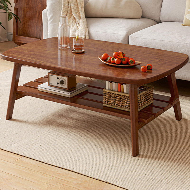 Contemporary Wooden Single Coffee Table 4 Legs Folding Cocktail Table with Storage Shelf Nut-Brown Clearhalo 'Coffee & Accent Tables' 'Coffee Tables' 'coffee_tables' 'furn' 'furn_coffee_tables' 'Furniture' 'Living Room Furniture' 6671207