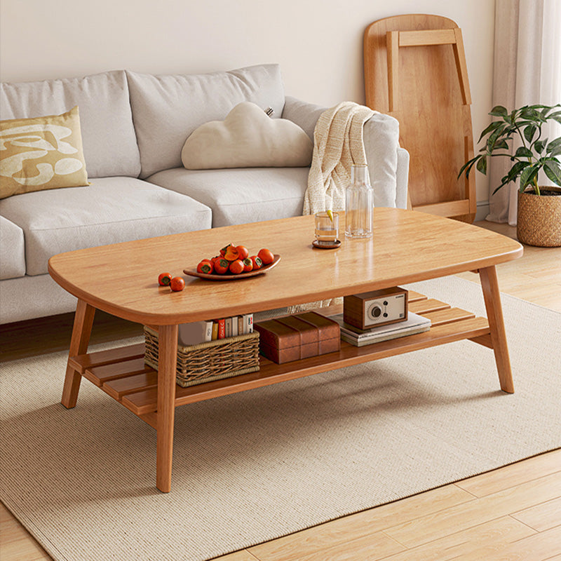 Contemporary Wooden Single Coffee Table 4 Legs Folding Cocktail Table with Storage Shelf Clearhalo 'Coffee & Accent Tables' 'Coffee Tables' 'coffee_tables' 'furn' 'furn_coffee_tables' 'Furniture' 'Living Room Furniture' 6671209