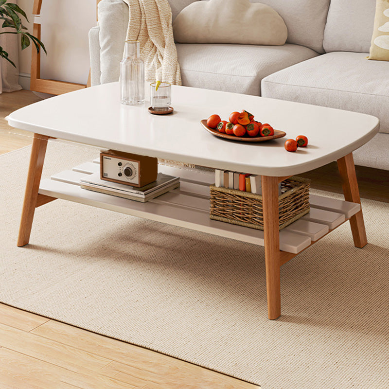 Contemporary Wooden Single Coffee Table 4 Legs Folding Cocktail Table with Storage Shelf White Clearhalo 'Coffee & Accent Tables' 'Coffee Tables' 'coffee_tables' 'furn' 'furn_coffee_tables' 'Furniture' 'Living Room Furniture' 6671210