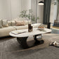 14"H Glam Coffee Table Slate Oval Pedestal Coffee Cocktail Table