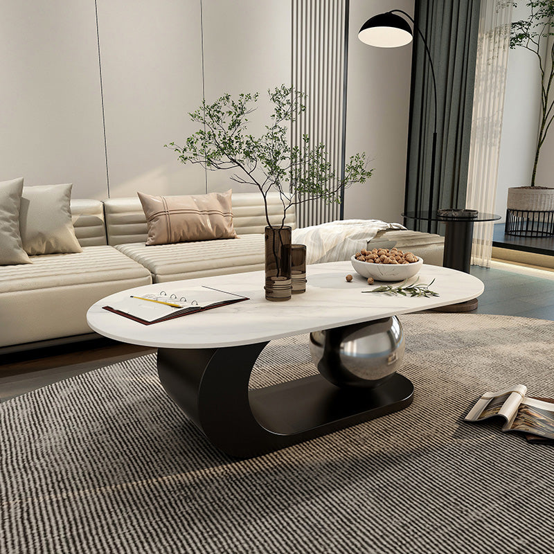 14"H Glam Coffee Table Slate Oval Pedestal Coffee Cocktail Table