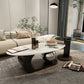 14"H Glam Coffee Table Slate Oval Pedestal Coffee Cocktail Table