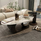 14"H Glam Coffee Table Slate Oval Pedestal Coffee Cocktail Table