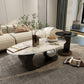 14"H Glam Coffee Table Slate Oval Pedestal Coffee Cocktail Table