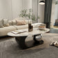 14"H Glam Coffee Table Slate Oval Pedestal Coffee Cocktail Table