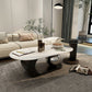 14"H Glam Coffee Table Slate Oval Pedestal Coffee Cocktail Table