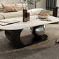 14"H Glam Coffee Table Slate Oval Pedestal Coffee Cocktail Table