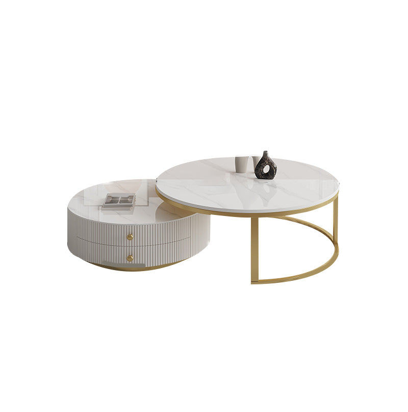 Frame Nesting Coffee Table Set Slate Glam Coffee Table with Drawers 35.5"L x 35.5"W x 16"H + 27.5"L x 27.5"W x 12"H Clearhalo 'Coffee & Accent Tables' 'Coffee Tables' 'coffee_tables' 'furn' 'furn_coffee_tables' 'Furniture' 'Living Room Furniture' 6671349