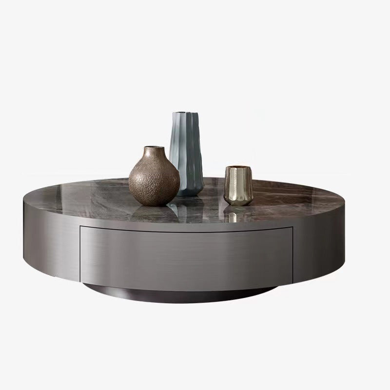 Modern Gray Cocktail Table Round Glass /  Slate Coffee Table