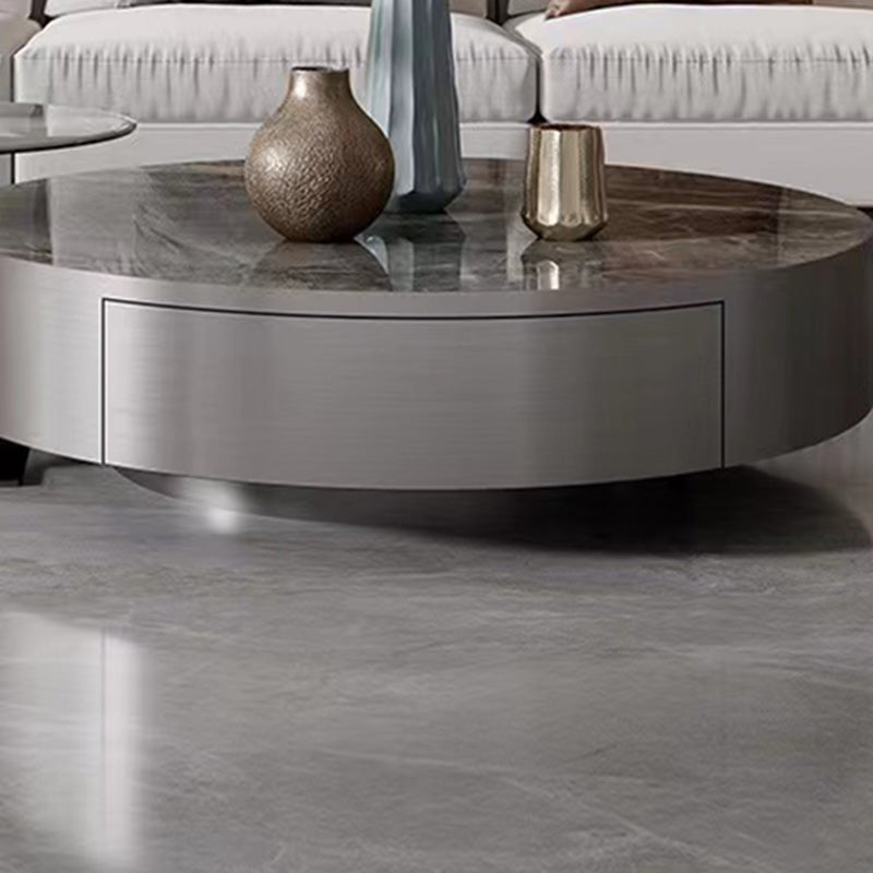 Modern Gray Cocktail Table Round Glass /  Slate Coffee Table