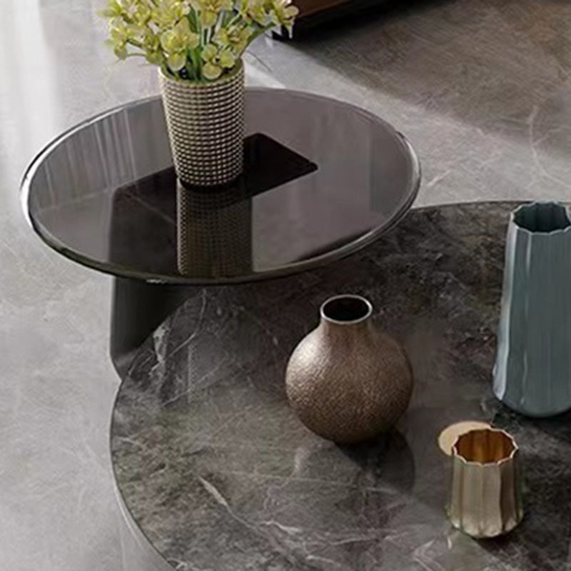 Modern Gray Cocktail Table Round Glass /  Slate Coffee Table