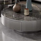 Modern Gray Cocktail Table Round Glass /  Slate Coffee Table