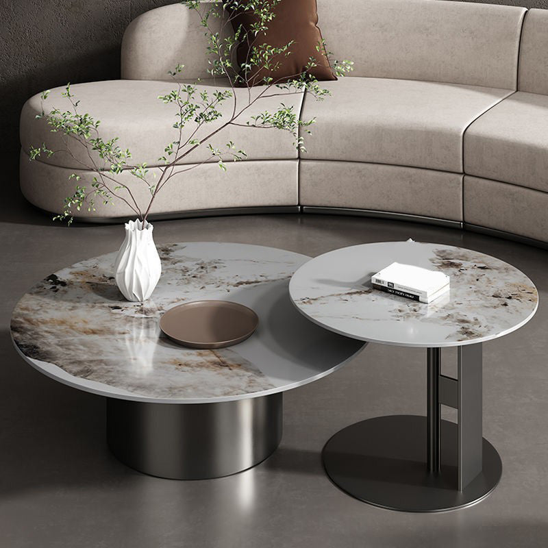 Modern Round Slate Cocktail Table Stainless Steel Pedestal Coffee Table Clearhalo 'Coffee & Accent Tables' 'Coffee Tables' 'coffee_tables' 'furn' 'furn_coffee_tables' 'Furniture' 'Living Room Furniture' 6671447