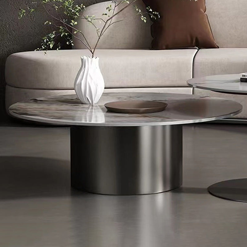 Modern Round Slate Cocktail Table Stainless Steel Pedestal Coffee Table Black Clearhalo 'Coffee & Accent Tables' 'Coffee Tables' 'coffee_tables' 'furn' 'furn_coffee_tables' 'Furniture' 'Living Room Furniture' 6671448