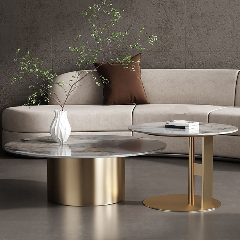 Modern Round Slate Cocktail Table Stainless Steel Pedestal Coffee Table Clearhalo 'Coffee & Accent Tables' 'Coffee Tables' 'coffee_tables' 'furn' 'furn_coffee_tables' 'Furniture' 'Living Room Furniture' 6671453