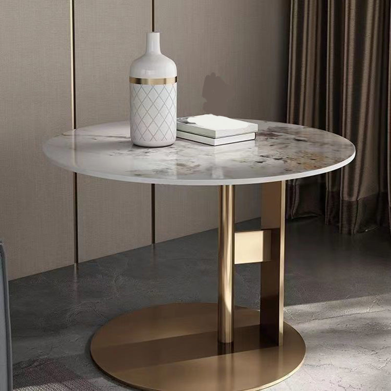 Modern Round Slate Cocktail Table Stainless Steel Pedestal Coffee Table 19.7"L x 19.7"W x 19.7"H Gold Clearhalo 'Coffee & Accent Tables' 'Coffee Tables' 'coffee_tables' 'furn' 'furn_coffee_tables' 'Furniture' 'Living Room Furniture' 6671455