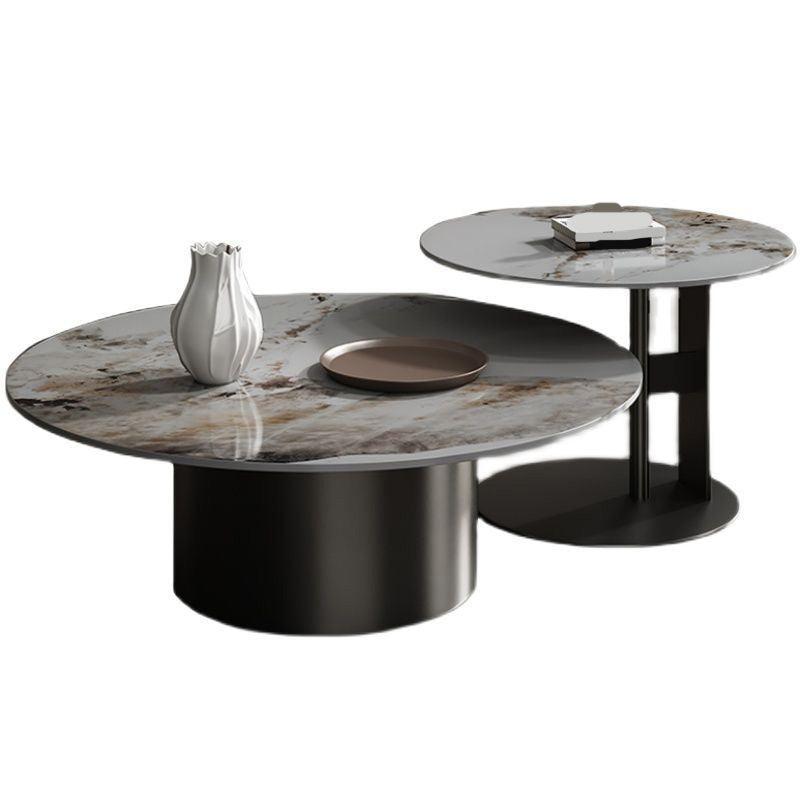 Modern Round Slate Cocktail Table Stainless Steel Pedestal Coffee Table Clearhalo 'Coffee & Accent Tables' 'Coffee Tables' 'coffee_tables' 'furn' 'furn_coffee_tables' 'Furniture' 'Living Room Furniture' 6671456